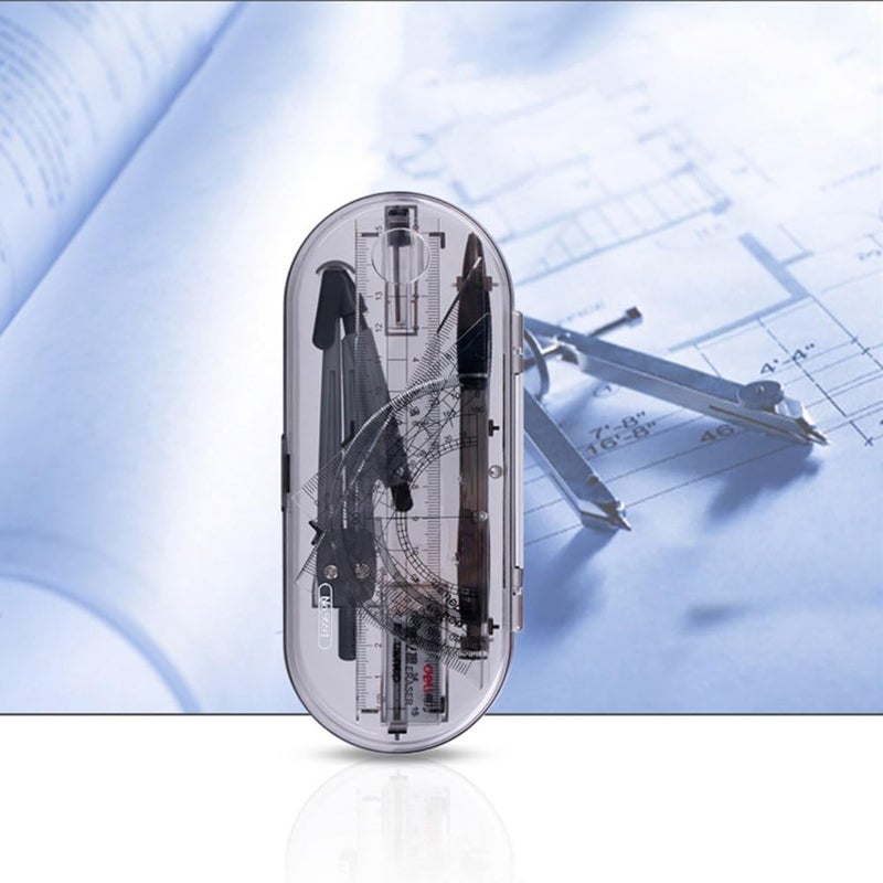 MeetUs Math Geometry Kit Set 8 Pieces Student Supplies with Shatterproof Storage Box & Reusable Pouch,Includes Rulers,Protractor,Compass,Pencil,Eraser.for Students and Engineering Drawings - Image 5